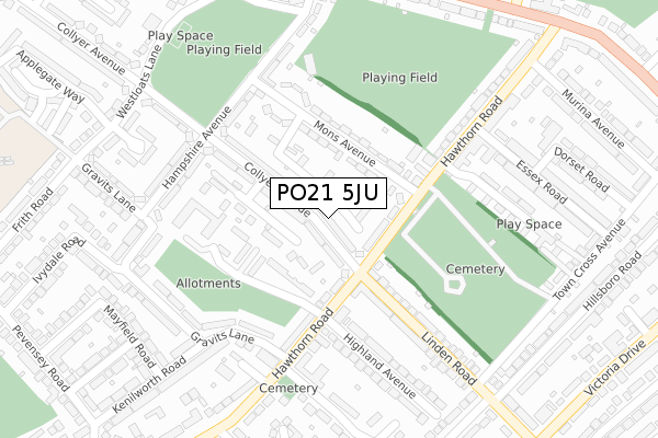 PO21 5JU map - large scale - OS Open Zoomstack (Ordnance Survey)