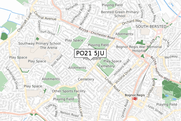PO21 5JU map - small scale - OS Open Zoomstack (Ordnance Survey)