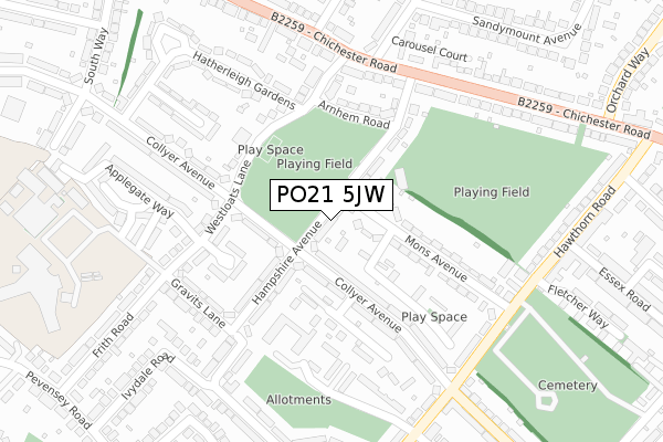 PO21 5JW map - large scale - OS Open Zoomstack (Ordnance Survey)