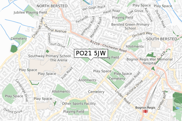 PO21 5JW map - small scale - OS Open Zoomstack (Ordnance Survey)