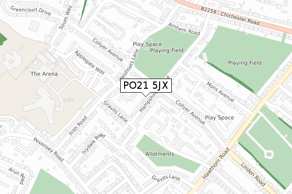 PO21 5JX map - large scale - OS Open Zoomstack (Ordnance Survey)