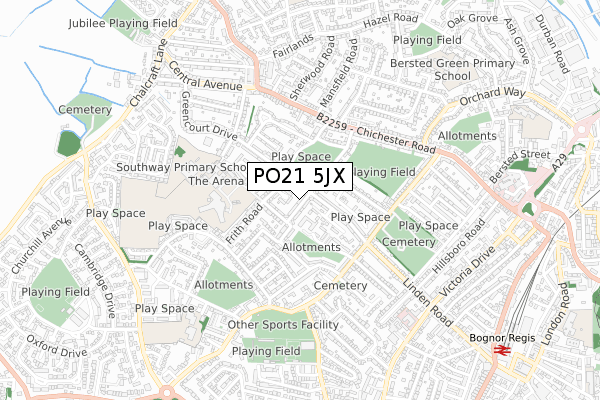 PO21 5JX map - small scale - OS Open Zoomstack (Ordnance Survey)
