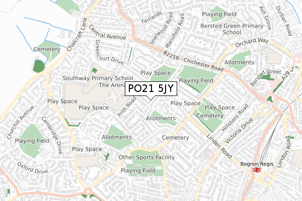 PO21 5JY map - small scale - OS Open Zoomstack (Ordnance Survey)
