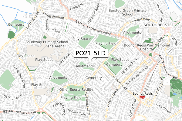 PO21 5LD map - small scale - OS Open Zoomstack (Ordnance Survey)