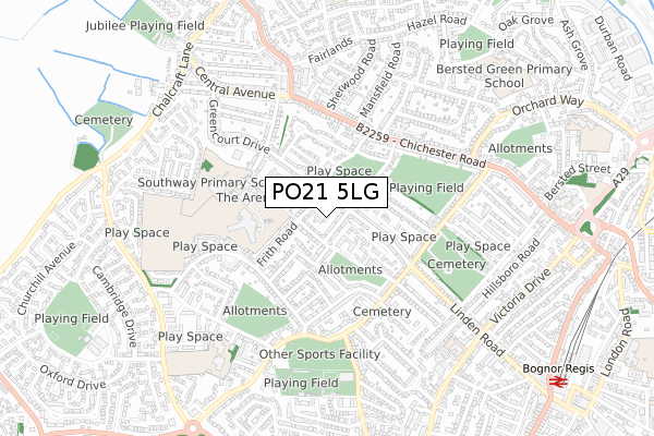 PO21 5LG map - small scale - OS Open Zoomstack (Ordnance Survey)