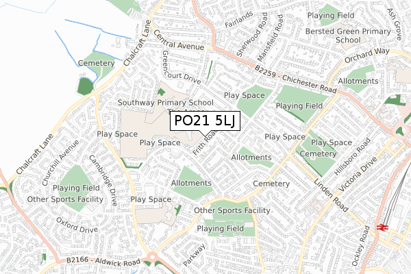 PO21 5LJ map - small scale - OS Open Zoomstack (Ordnance Survey)