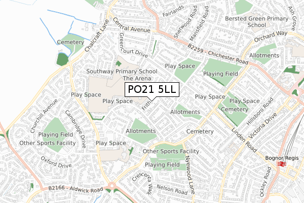 PO21 5LL map - small scale - OS Open Zoomstack (Ordnance Survey)