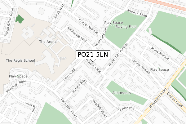 PO21 5LN map - large scale - OS Open Zoomstack (Ordnance Survey)