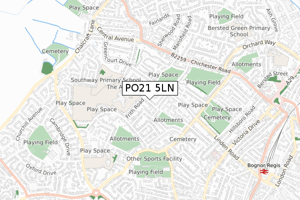 PO21 5LN map - small scale - OS Open Zoomstack (Ordnance Survey)