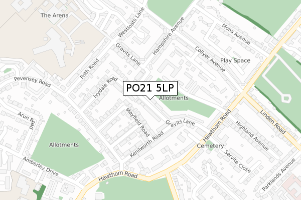 PO21 5LP map - large scale - OS Open Zoomstack (Ordnance Survey)