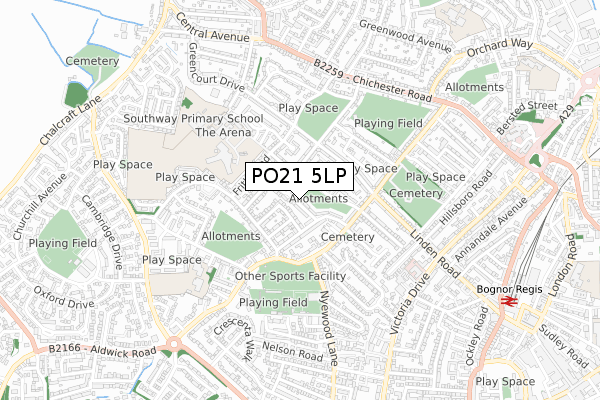 PO21 5LP map - small scale - OS Open Zoomstack (Ordnance Survey)