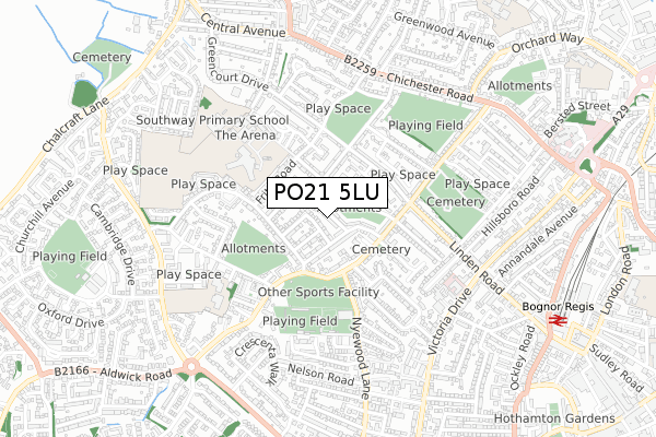 PO21 5LU map - small scale - OS Open Zoomstack (Ordnance Survey)