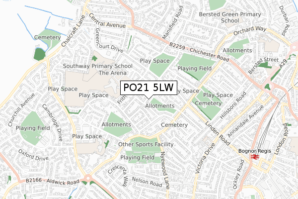 PO21 5LW map - small scale - OS Open Zoomstack (Ordnance Survey)