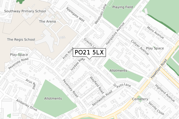 PO21 5LX map - large scale - OS Open Zoomstack (Ordnance Survey)