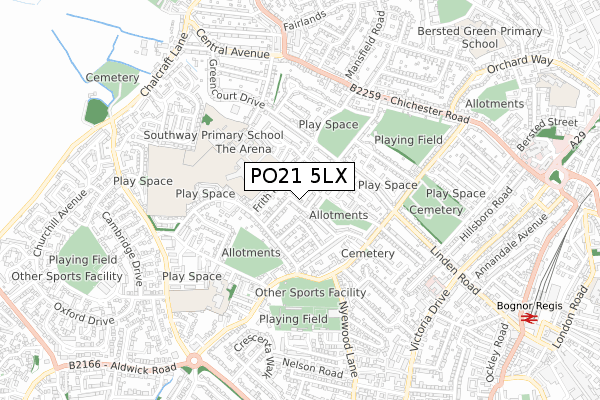 PO21 5LX map - small scale - OS Open Zoomstack (Ordnance Survey)