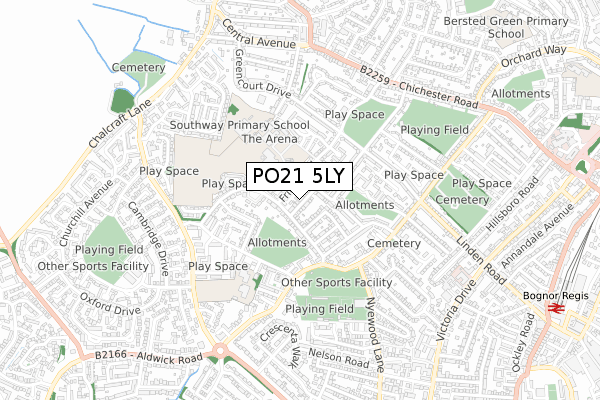PO21 5LY map - small scale - OS Open Zoomstack (Ordnance Survey)