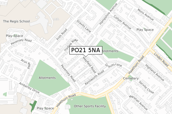 PO21 5NA map - large scale - OS Open Zoomstack (Ordnance Survey)