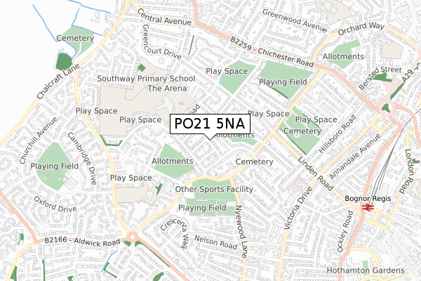 PO21 5NA map - small scale - OS Open Zoomstack (Ordnance Survey)