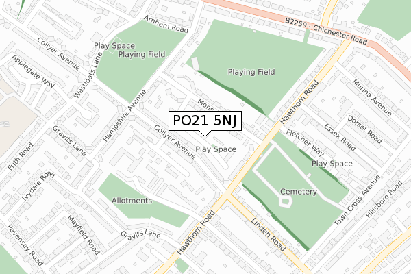 PO21 5NJ map - large scale - OS Open Zoomstack (Ordnance Survey)
