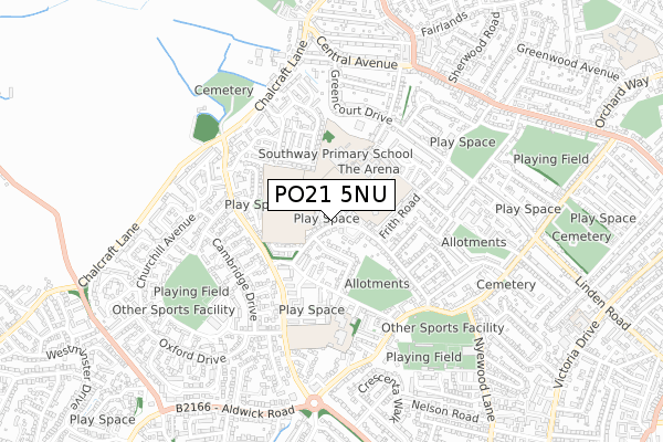 PO21 5NU map - small scale - OS Open Zoomstack (Ordnance Survey)