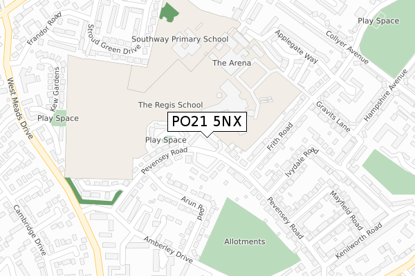 PO21 5NX map - large scale - OS Open Zoomstack (Ordnance Survey)