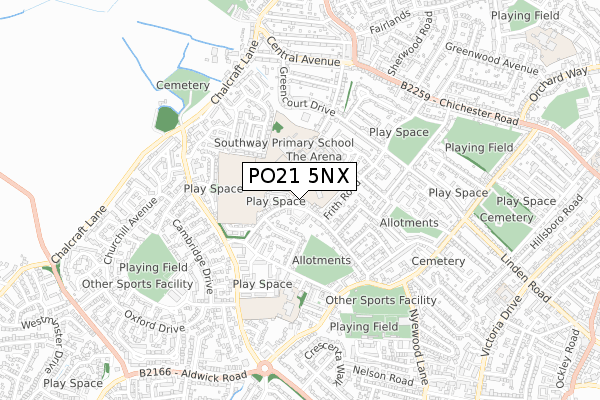 PO21 5NX map - small scale - OS Open Zoomstack (Ordnance Survey)