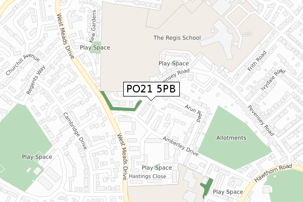 PO21 5PB map - large scale - OS Open Zoomstack (Ordnance Survey)