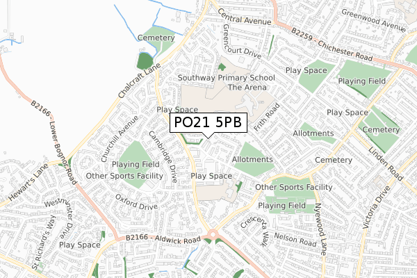 PO21 5PB map - small scale - OS Open Zoomstack (Ordnance Survey)