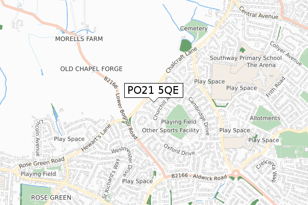 PO21 5QE map - small scale - OS Open Zoomstack (Ordnance Survey)