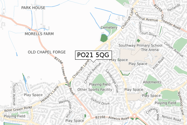 PO21 5QG map - small scale - OS Open Zoomstack (Ordnance Survey)