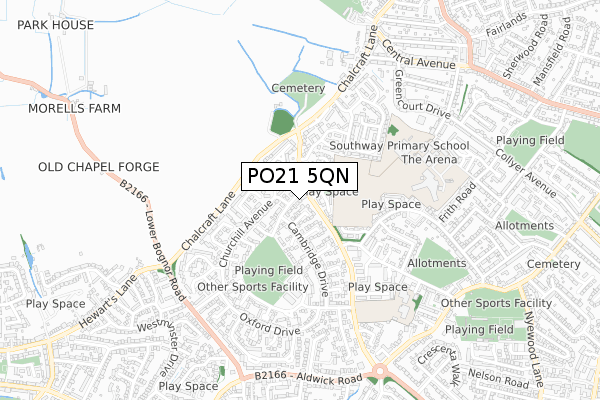 PO21 5QN map - small scale - OS Open Zoomstack (Ordnance Survey)