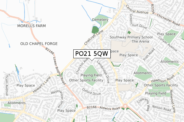 PO21 5QW map - small scale - OS Open Zoomstack (Ordnance Survey)