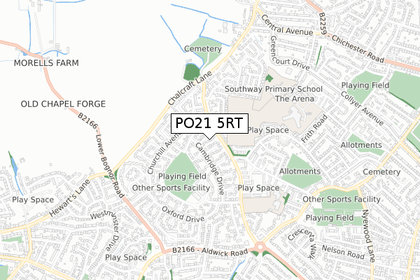 PO21 5RT map - small scale - OS Open Zoomstack (Ordnance Survey)