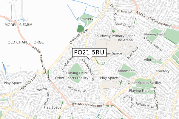 PO21 5RU map - small scale - OS Open Zoomstack (Ordnance Survey)