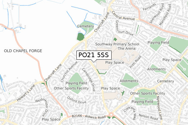 PO21 5SS map - small scale - OS Open Zoomstack (Ordnance Survey)