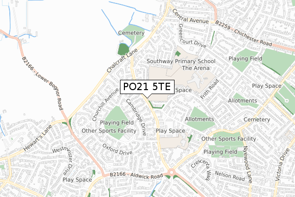PO21 5TE map - small scale - OS Open Zoomstack (Ordnance Survey)