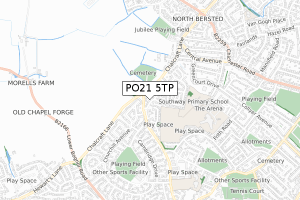 PO21 5TP map - small scale - OS Open Zoomstack (Ordnance Survey)
