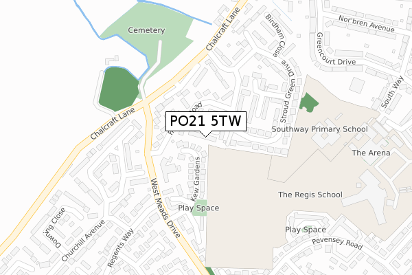 PO21 5TW map - large scale - OS Open Zoomstack (Ordnance Survey)