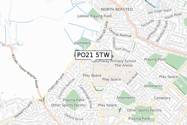 PO21 5TW map - small scale - OS Open Zoomstack (Ordnance Survey)