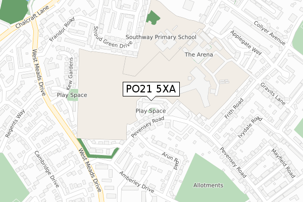 PO21 5XA map - large scale - OS Open Zoomstack (Ordnance Survey)