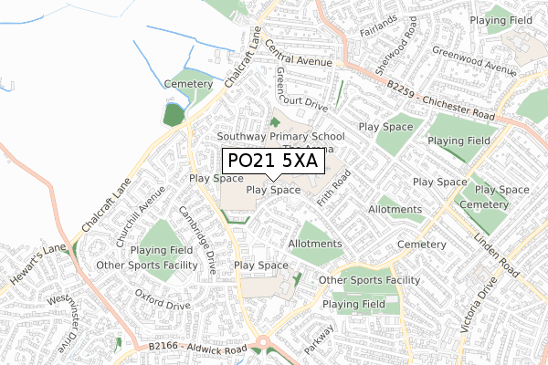 PO21 5XA map - small scale - OS Open Zoomstack (Ordnance Survey)