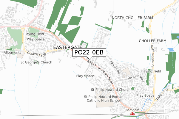 PO22 0EB map - small scale - OS Open Zoomstack (Ordnance Survey)