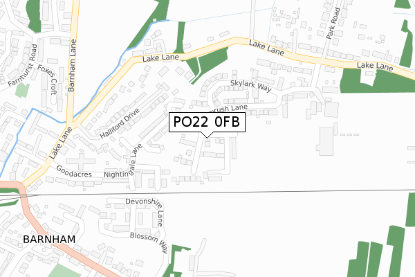 PO22 0FB map - large scale - OS Open Zoomstack (Ordnance Survey)