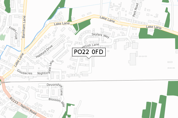 PO22 0FD map - large scale - OS Open Zoomstack (Ordnance Survey)