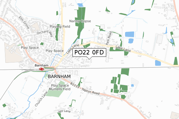 PO22 0FD map - small scale - OS Open Zoomstack (Ordnance Survey)