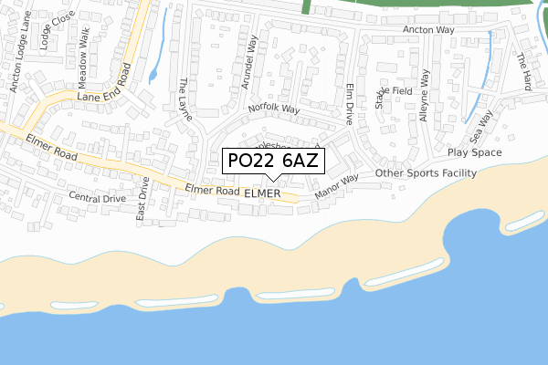 PO22 6AZ map - large scale - OS Open Zoomstack (Ordnance Survey)