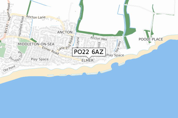 PO22 6AZ map - small scale - OS Open Zoomstack (Ordnance Survey)