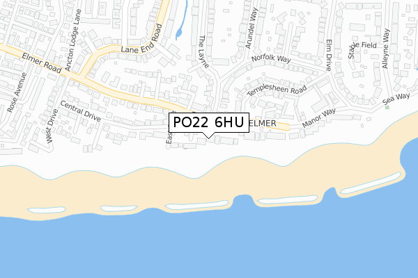 PO22 6HU map - large scale - OS Open Zoomstack (Ordnance Survey)
