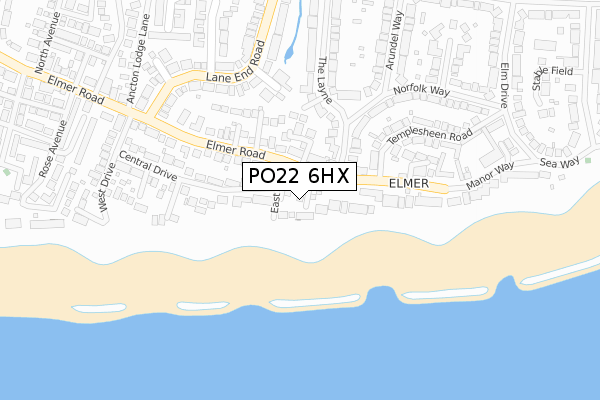 PO22 6HX map - large scale - OS Open Zoomstack (Ordnance Survey)