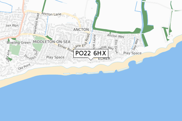 PO22 6HX map - small scale - OS Open Zoomstack (Ordnance Survey)